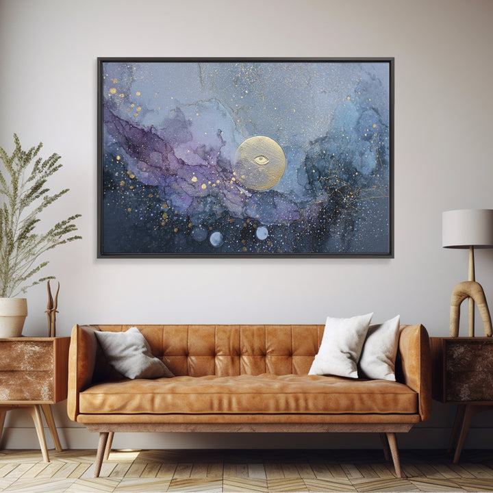 Mystic Eye Surrounded by Moons and Constellations Framed Canvas Print, Celestial Art, Art Deco, Living Room Decor, Celestial, CEL-3x2-20
