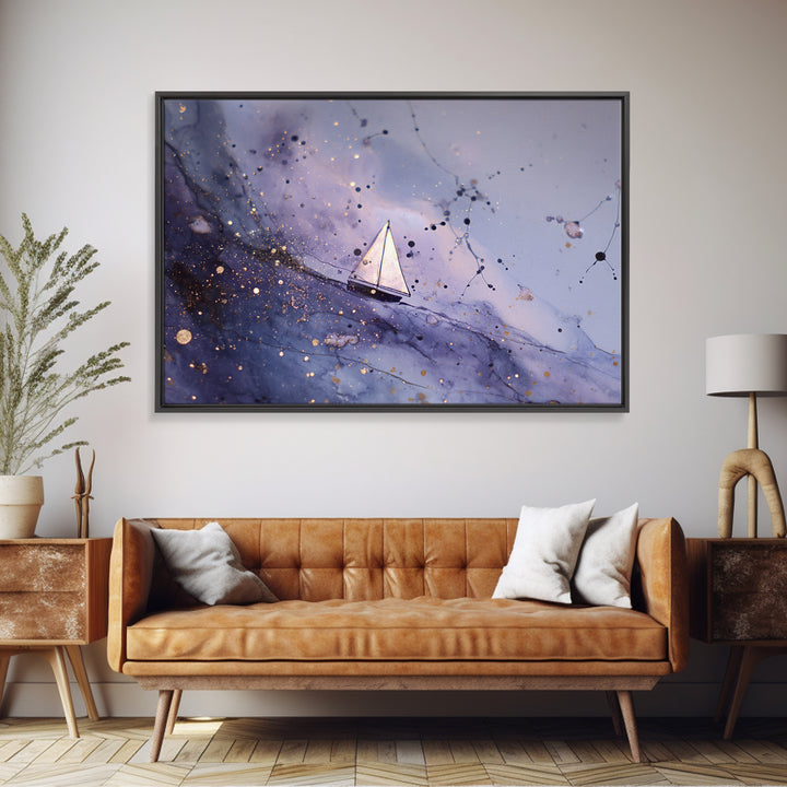 Tiny Sailboat Beneath a Huge Moon Framed Canvas Print, Celestial Art, Digital Print, Living Room Decor, Fine Art, Celestial, CEL-3x2-23