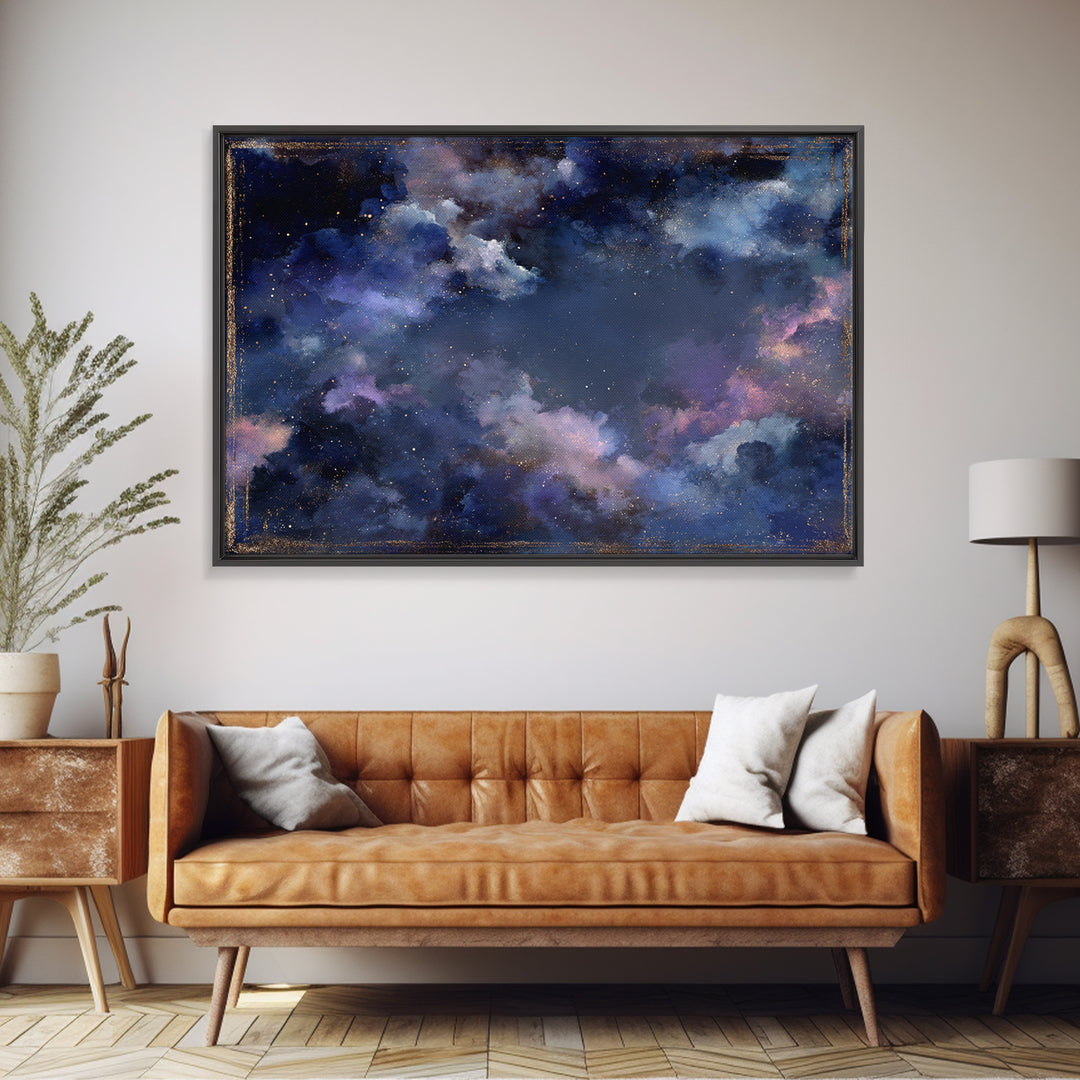 Galaxy Swirl with Jewel Tone Nebula Clouds Framed Canvas Print, Celestial Art, Digital Print, Living Room Decor, Celestial, CEL-3x2-24