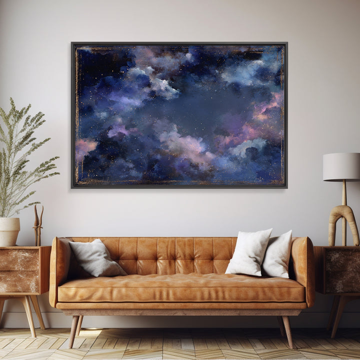 Galaxy Swirl with Jewel Tone Nebula Clouds Framed Canvas Print, Celestial Art, Digital Print, Living Room Decor, Celestial, CEL-3x2-24