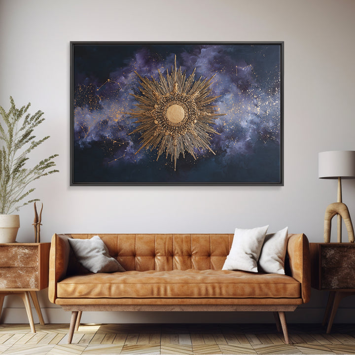 Sunburst Medallion with Ornate Rays Canvas Print, Celestial Art, Whimsical Art, Living Room Decor, Oil Painting, Celestial, CEL-3x2-89