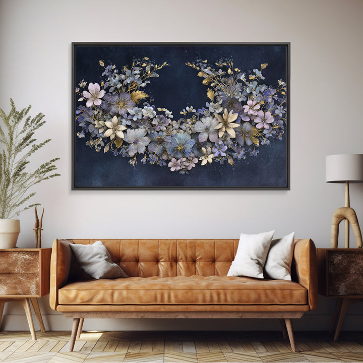 Planetary Botanical Wreath Framed Canvas Print, Celestial Art, Boho Wall Decor, Living Room Decor, Fine Art, Celestial, CEL-3x2-90
