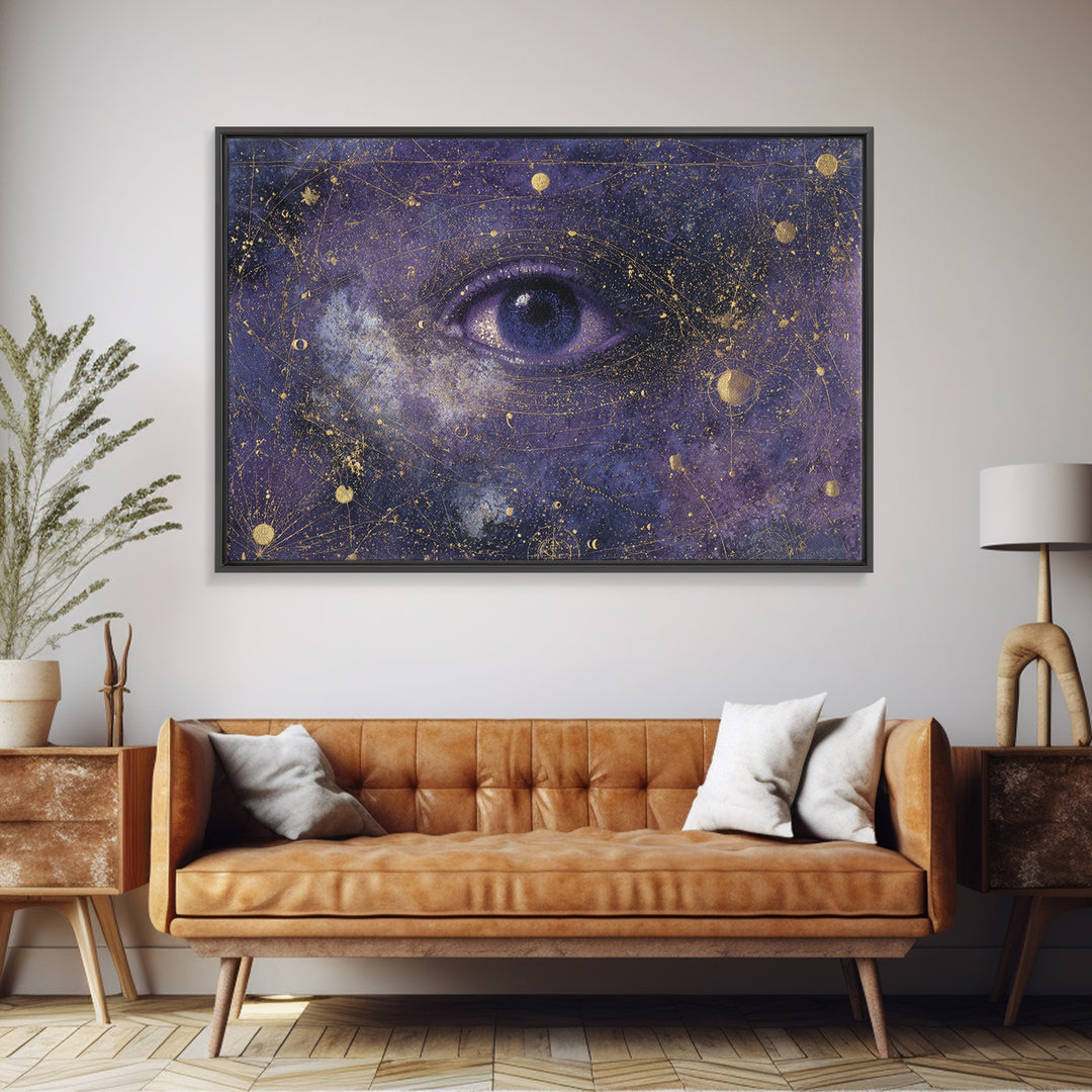 Mystic Eye Surrounded by Moons and Constellations Canvas Print, Celestial Art, Minimalist Art, Living Room Decor, Celestial, CEL-3x2-92