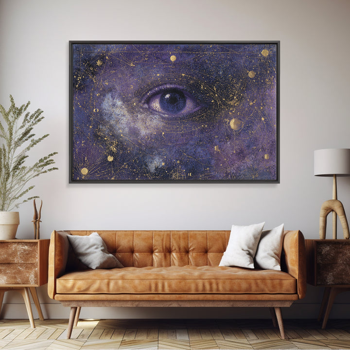 Mystic Eye Surrounded by Moons and Constellations Canvas Print, Celestial Art, Minimalist Art, Living Room Decor, Celestial, CEL-3x2-92