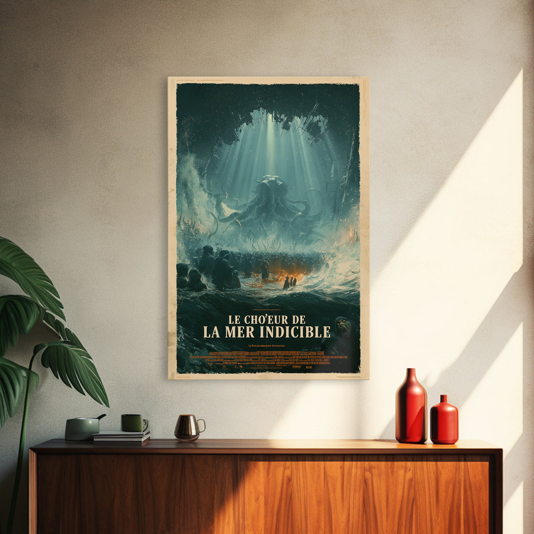 The Choir Of The Eldritch Sea, French Language Horror Movie Poster, 1960s Horror Art, Eldritch Cinema Wall Art, Framed Canvas Print
