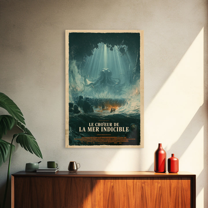 The Choir Of The Eldritch Sea, French Language Horror Movie Poster, 1960s Horror Art, Eldritch Cinema Wall Art, Framed Canvas Print