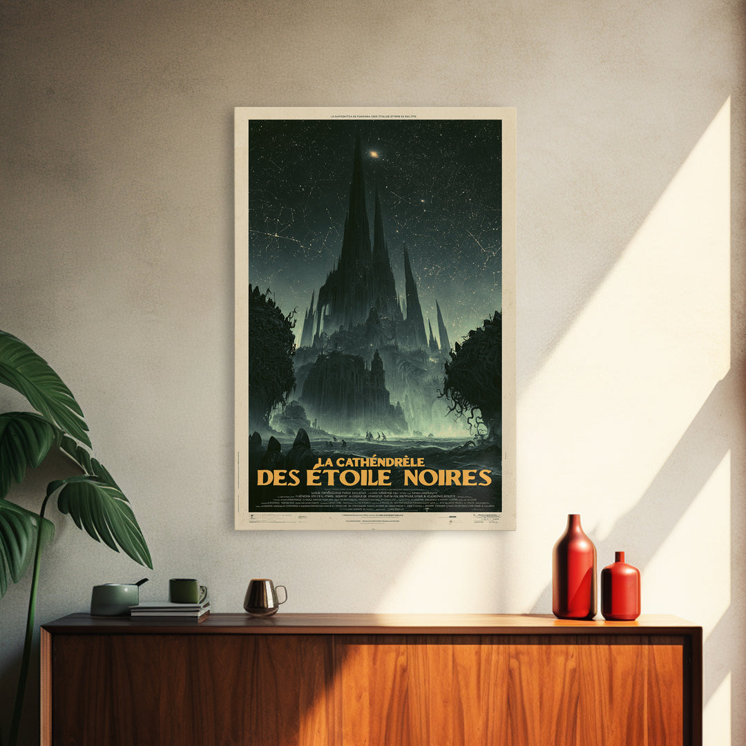 The Cathedral Of Black Stars, French Language Horror Movie Poster, 1960s Horror Art, Eldritch Cinema Wall Art, Framed Canvas Print