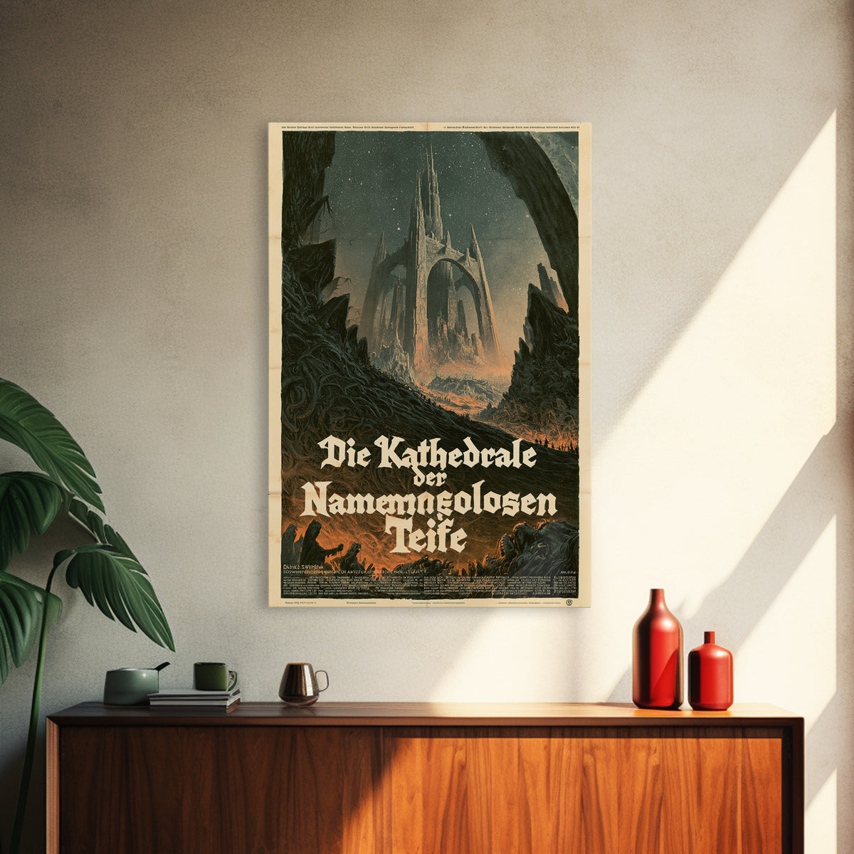 The Cathedral Of The Nameless Deep, German Language Horror Movie Poster, 1960s Horror Art, Eldritch Cinema Wall Art, Framed Canvas Print