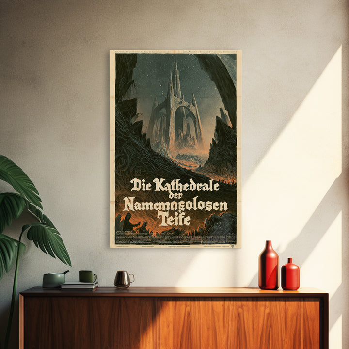 The Cathedral Of The Nameless Deep, German Language Horror Movie Poster, 1960s Horror Art, Eldritch Cinema Wall Art, Framed Canvas Print