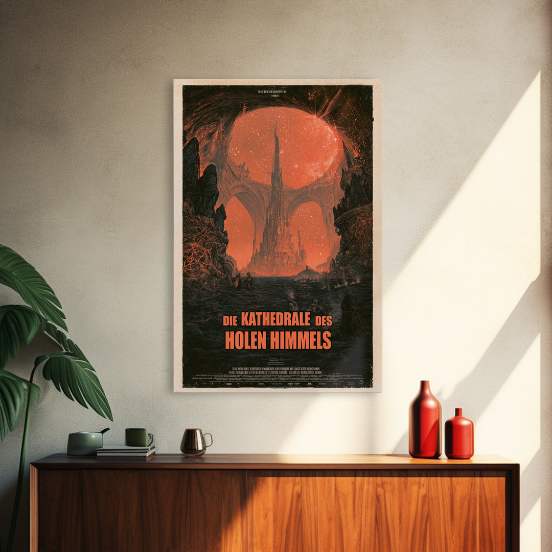 The Cathedral Of The Hollow Sky, German Language Horror Movie Poster, 1960s Horror Art, Eldritch Cinema Wall Art, Framed Canvas Print