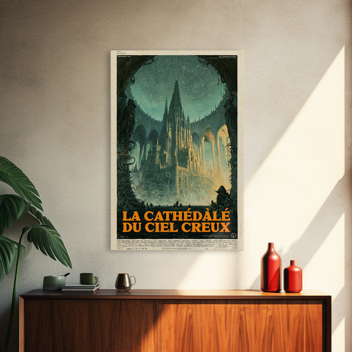 The Cathedral Of The Hollow Sky, French Language Horror Movie Poster, 1960s Horror Art, Gothic Cinema Wall Art, Framed Canvas Print