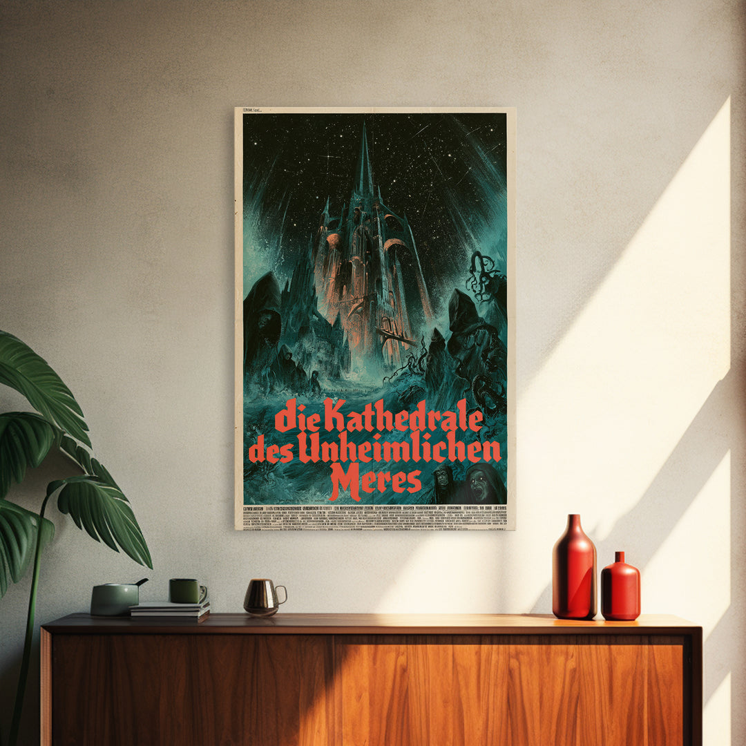 The Cathedral Of The Eldritch Sea, German Language Horror Movie Poster, 1960s Horror Art, Retro Horror Movie Art, Canvas Print