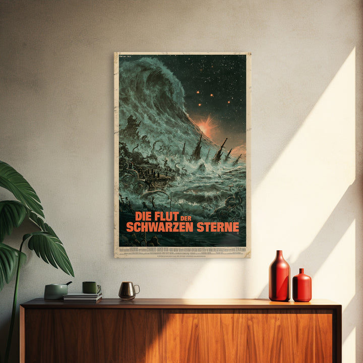 The Tide Of Black Stars, German Language Horror Movie Poster, 1960s Horror Art, Gothic Cinema Wall Art, Framed Canvas Print, Halloween Decor