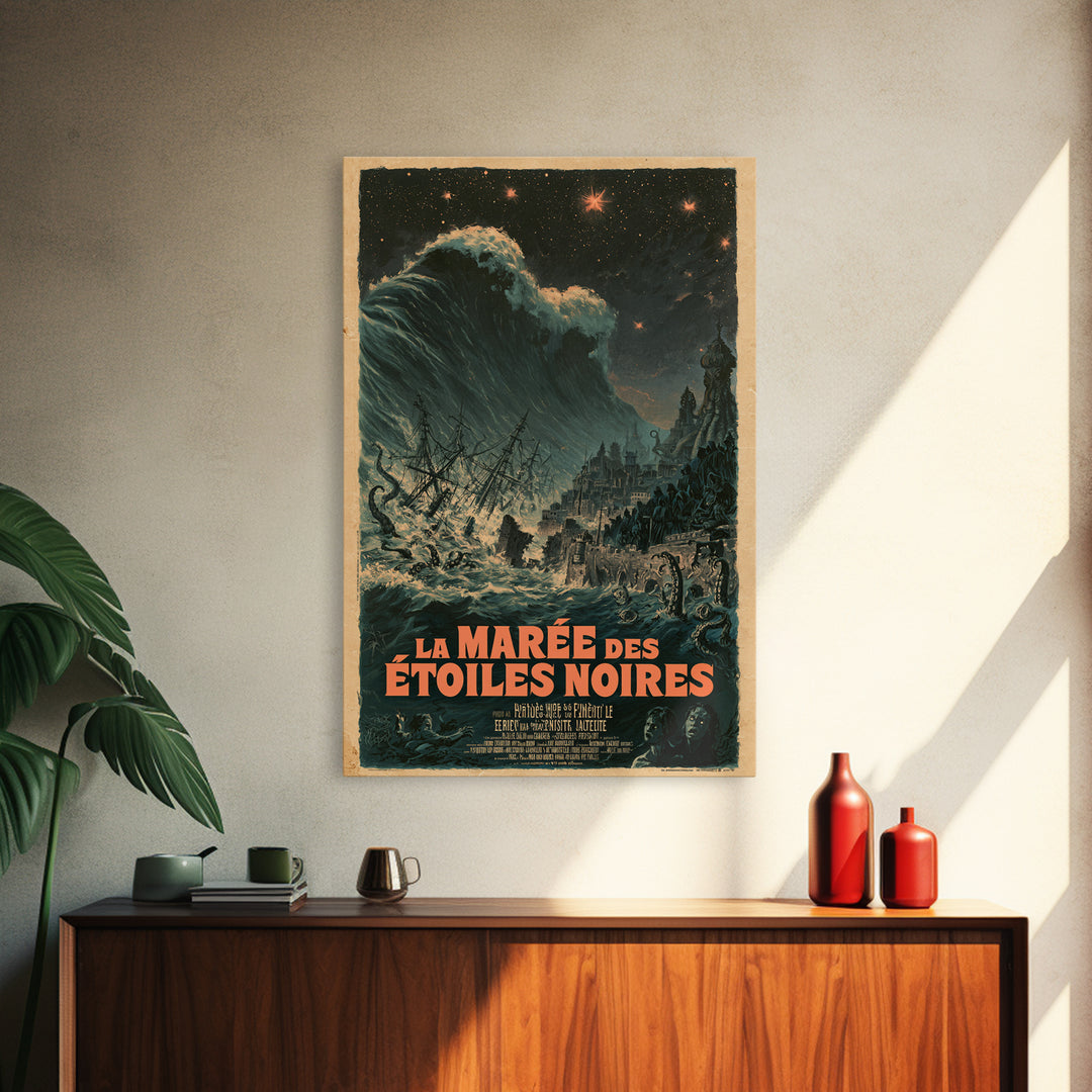 The Tide Of Black Stars, French Language Horror Movie Poster, 1960s Horror Art, Gothic Cinema Wall Art, Framed Canvas Print