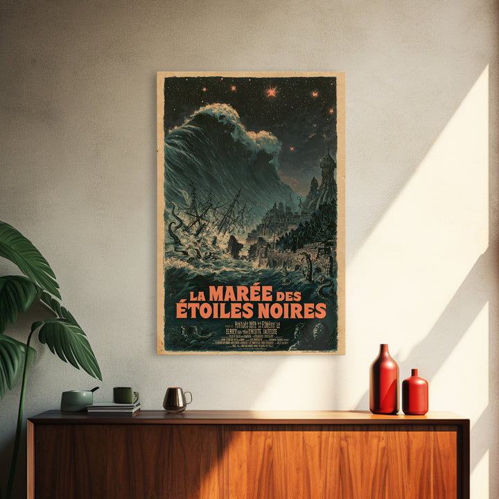 The Tide Of Black Stars, French Language Horror Movie Poster, 1960s Horror Art, Gothic Cinema Wall Art, Framed Canvas Print