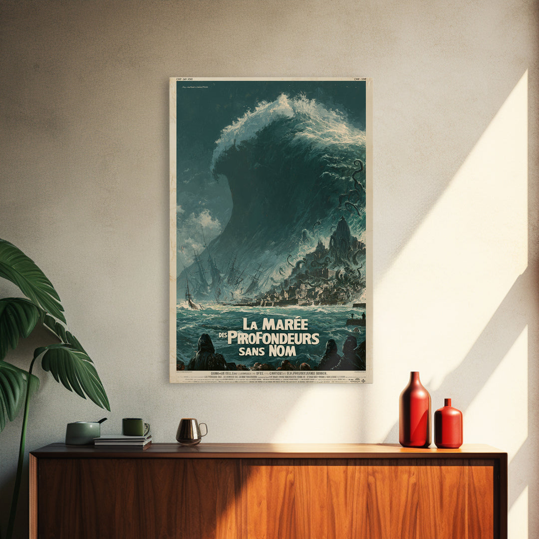 The Tide Of The Nameless Deep, French Language Horror Movie Poster, 1960s Horror Art, Lovecraftian Horror Poster, Framed Canvas Print
