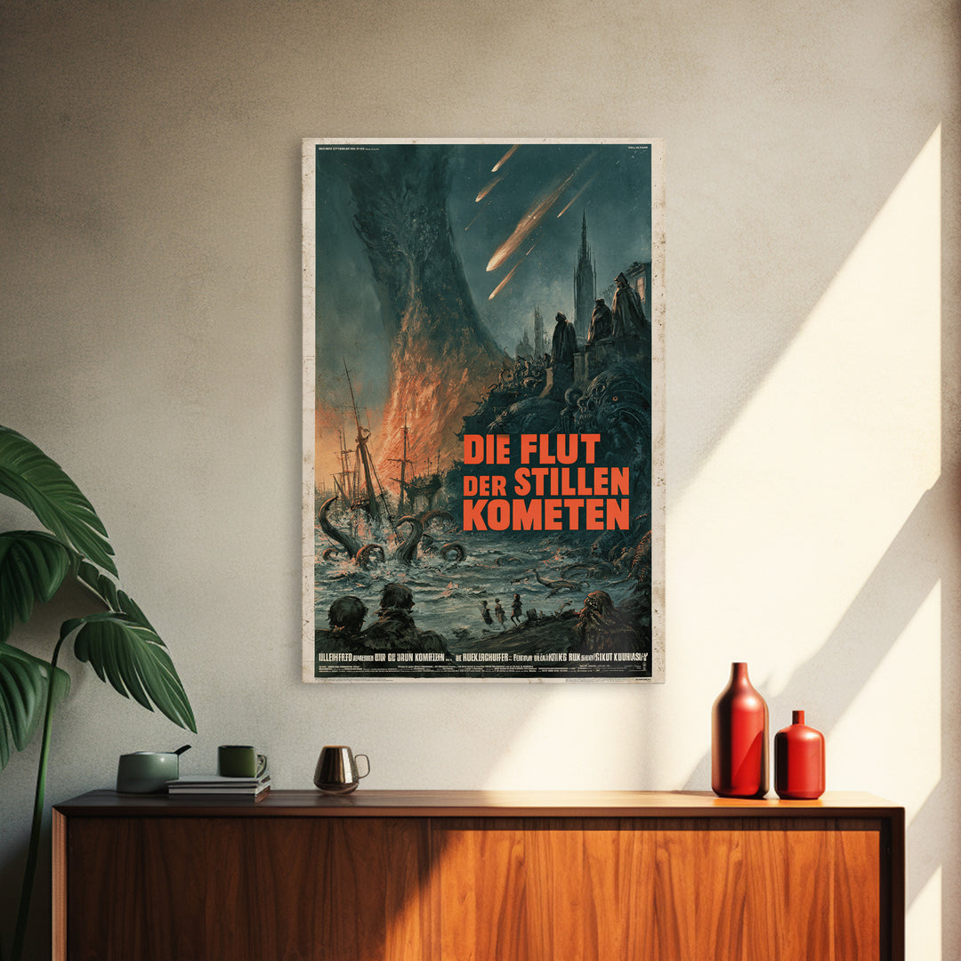 The Tide Of Silent Comets, German Language Horror Movie Poster, 1960s Horror Art, Lovecraftian Horror Poster, Framed Canvas Print