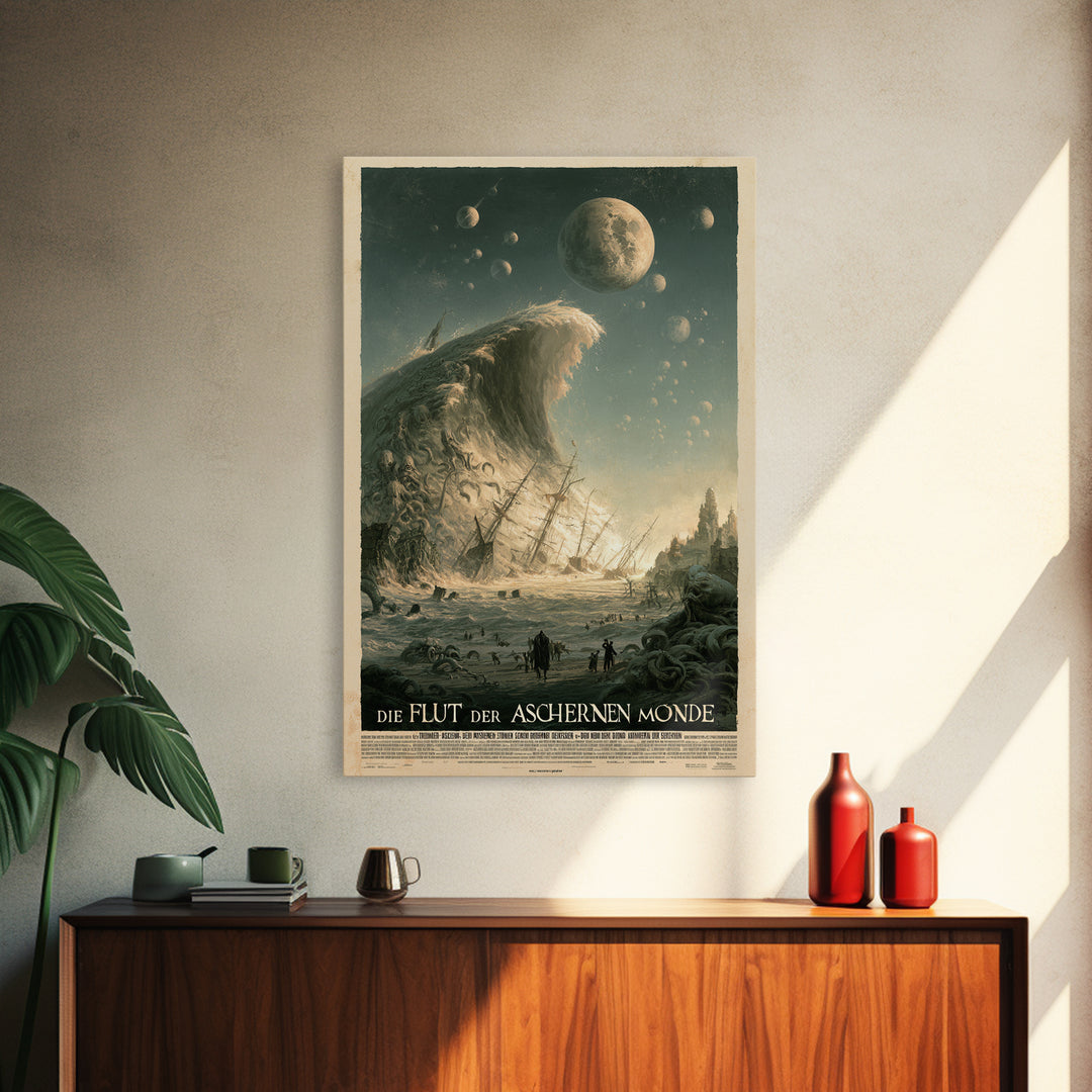 The Tide Of Ashen Moons, German Language Horror Movie Poster, 1960s Horror Art, Lovecraftian Horror Poster, Framed Canvas Print