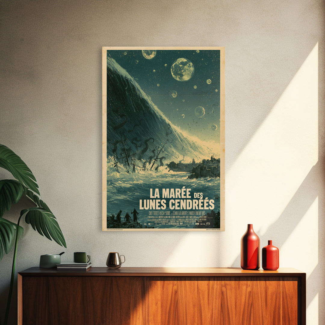 The Tide Of Ashen Moons, French Language Horror Movie Poster, 1960s Horror Art, Gothic Cinema Wall Art, Framed Canvas Print