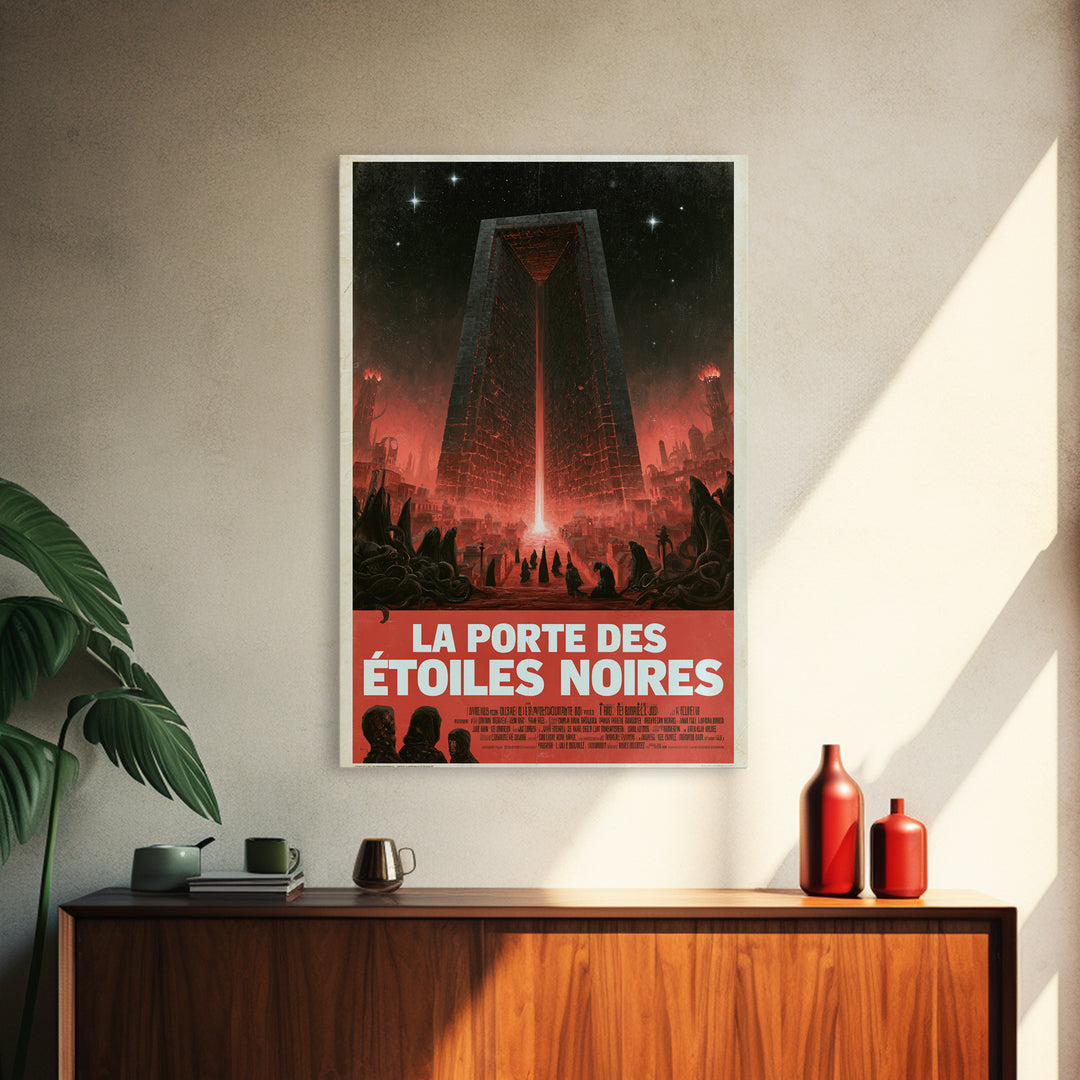 The Gate Of Black Stars, French Language Horror Movie Poster, 1960s Horror Art, Gothic Cinema Wall Art, Framed Canvas Print