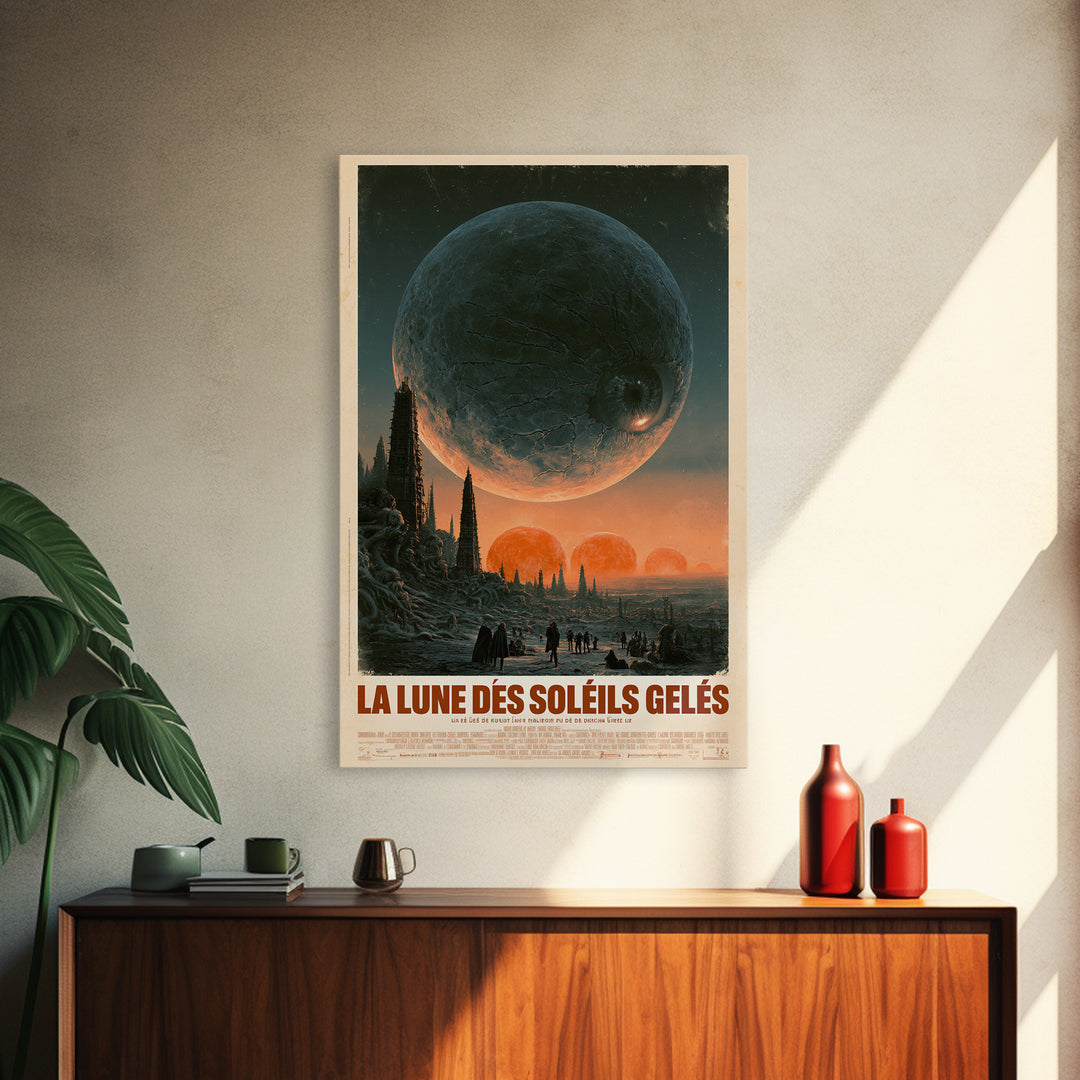 The Moon Of Frozen Suns, French Language Horror Movie Poster, 1960s Horror Art, Gothic Cinema Wall Art, Framed Canvas Print, Halloween Decor