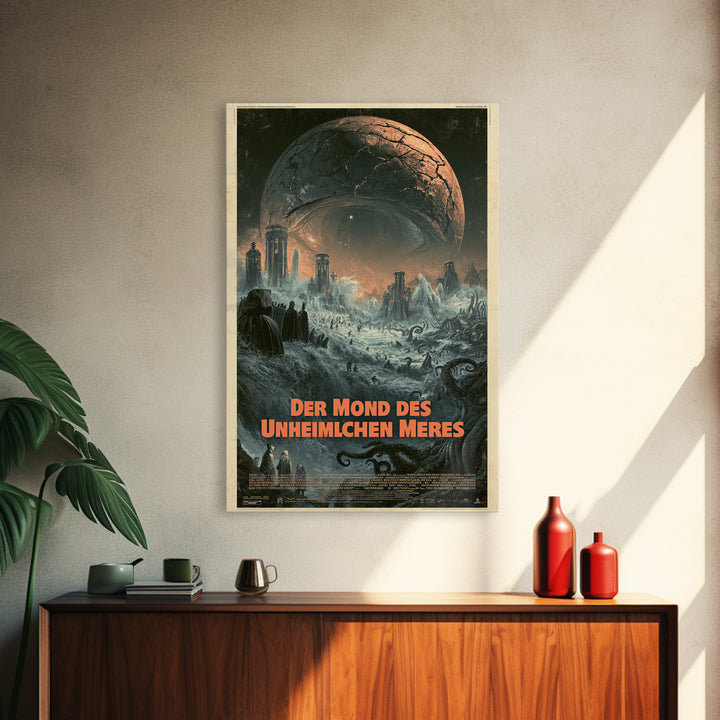 The Moon Of The Eldritch Sea, German Language Horror Movie Poster, 1960s Horror Art, Lovecraftian Horror Poster, Framed Canvas Print