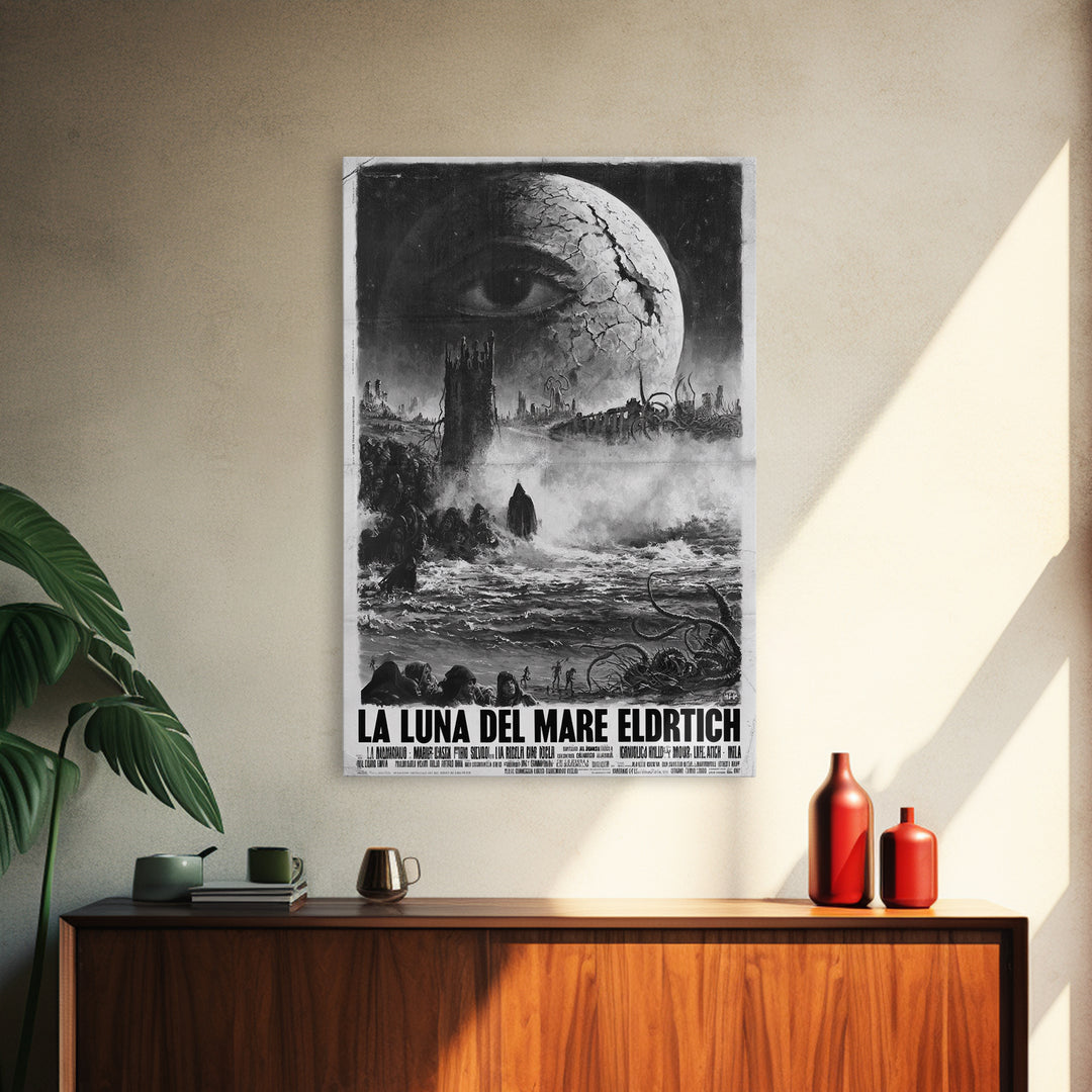 The Moon Of The Eldritch Sea, Italian Language Horror Movie Poster, 1970s Horror Art, Gothic Cinema Wall Art, Framed Canvas Print