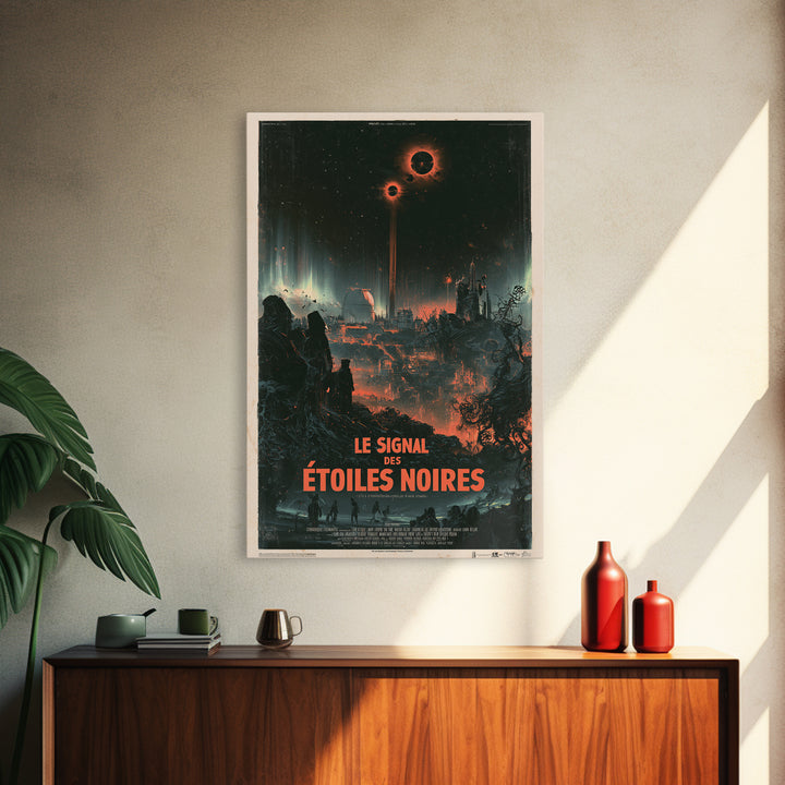 The Signal Of Black Stars, French Language Horror Movie Poster, 1960s Horror Art, Eldritch Cinema Wall Art, Framed Canvas Print
