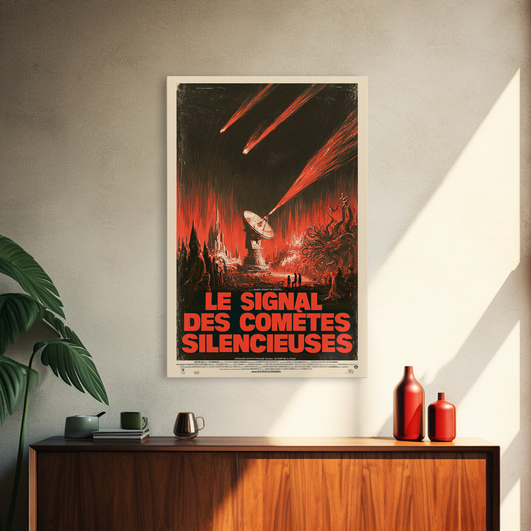 The Signal Of Silent Comets, French Language Horror Movie Poster, 1960s Horror Art, Lovecraftian Horror Poster, Framed Canvas Print