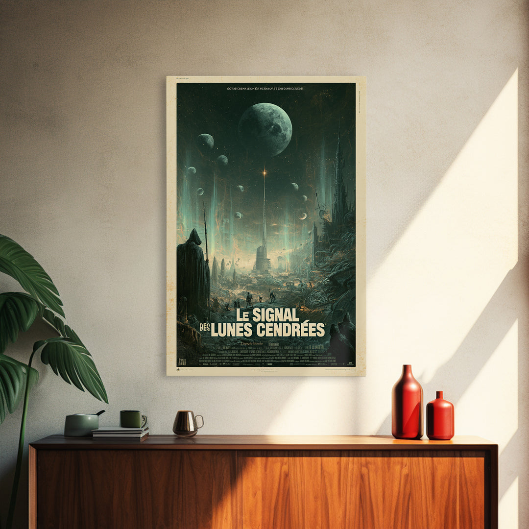 The Signal Of Ashen Moons, French Language Horror Movie Poster, 1960s Horror Art, Eldritch Cinema Wall Art, Framed Canvas Print