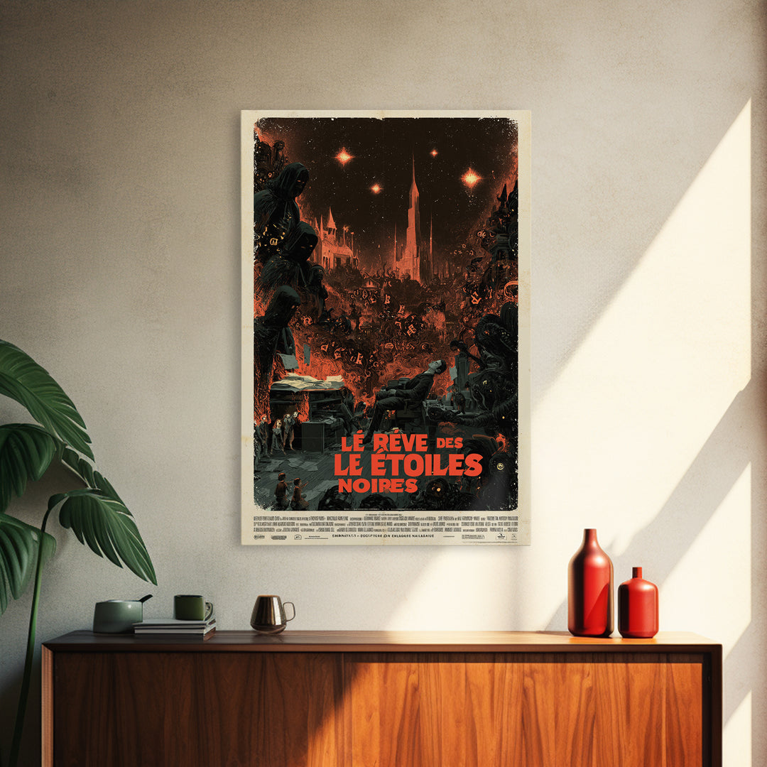 The Dream Of Black Stars, French Language Horror Movie Poster, 1960s Horror Art, Eldritch Cinema Wall Art, Framed Canvas Print