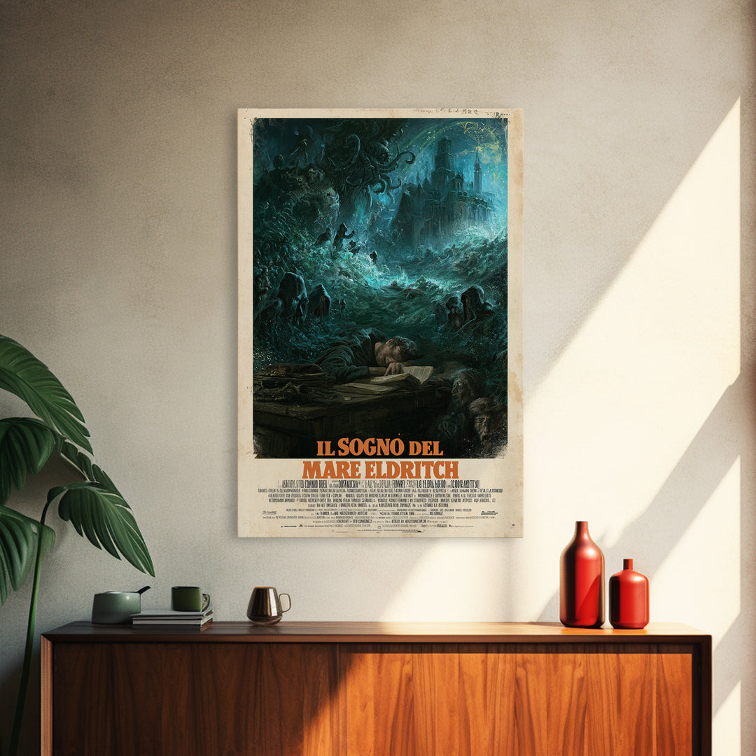 The Dream Of The Eldritch Sea, Italian Language Horror Movie Poster, 1970s Horror Art, Eldritch Cinema Wall Art, Framed Canvas Print