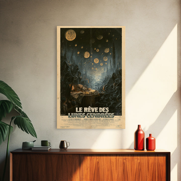 The Dream Of Ashen Moons, French Language Horror Movie Poster, 1960s Horror Art, Eldritch Cinema Wall Art, Framed Canvas Print
