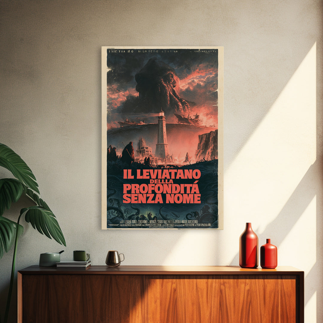 The Leviathan Of The Nameless Deep, Italian Language Horror Movie Poster, 1970s Horror Art, Gothic Cinema Wall Art, Framed Canvas Print