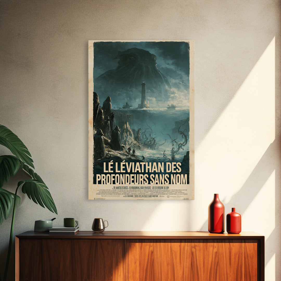 The Leviathan Of The Nameless Deep, French Language Horror Movie Poster, 1960s Horror Art, Classic Monster Poster, Canvas Print