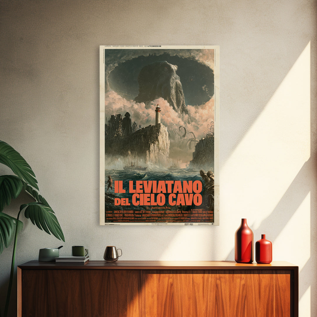 The Leviathan Of The Hollow Sky, Italian Language Horror Movie Poster, 1970s Horror Art, Gothic Cinema Wall Art, Framed Canvas Print