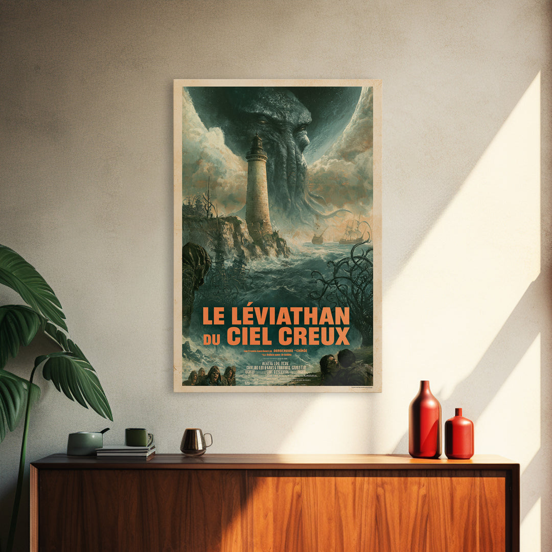 The Leviathan Of The Hollow Sky, French Language Horror Movie Poster, 1960s Horror Art, Classic Monster Poster, Canvas Print