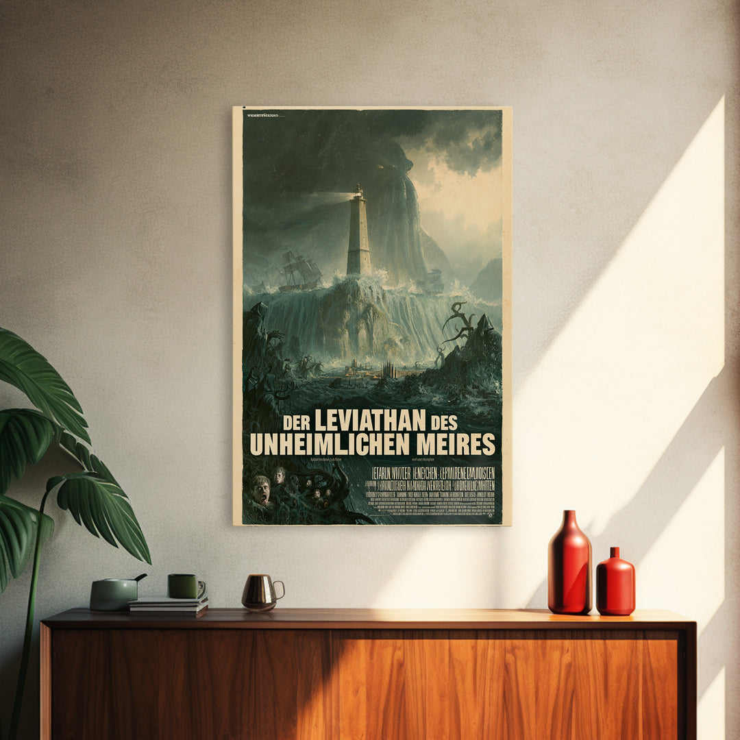 The Leviathan Of The Eldritch Sea, German Language Horror Movie Poster, 1960s Horror Art, Gothic Cinema Wall Art, Framed Canvas Print