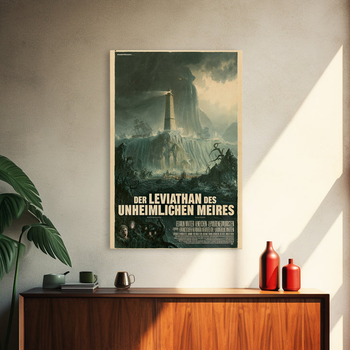 The Leviathan Of The Eldritch Sea, German Language Horror Movie Poster, 1960s Horror Art, Gothic Cinema Wall Art, Framed Canvas Print