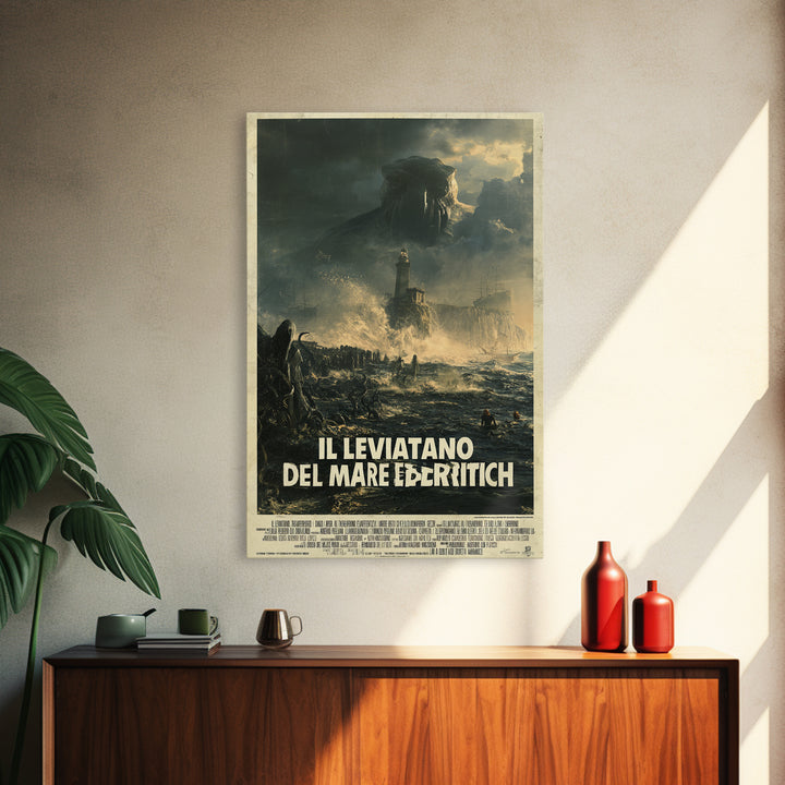 The Leviathan Of The Eldritch Sea, Italian Language Horror Movie Poster, 1970s Horror Art, Gothic Cinema Wall Art, Framed Canvas Print