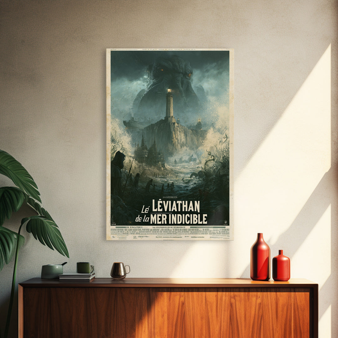 The Leviathan Of The Eldritch Sea, French Language Horror Movie Poster, 1960s Horror Art, Gothic Cinema Wall Art, Framed Canvas Print