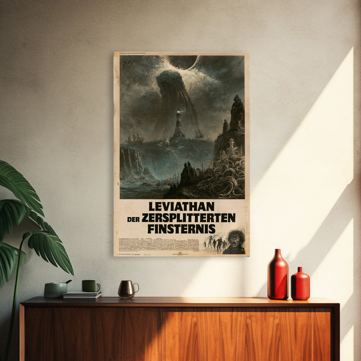 The Leviathan Of The Shattered Eclipse, German Language Horror Movie Poster, 1960s Horror Art, Eldritch Cinema Wall Art, Framed Canvas Print