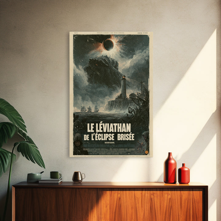 The Leviathan Of The Shattered Eclipse, French Language Horror Movie Poster, 1960s Horror Art, Eldritch Cinema Wall Art, Framed Canvas Print