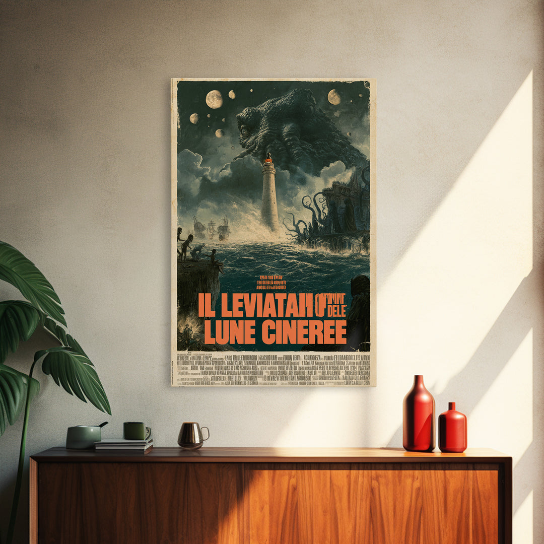 The Leviathan Of Ashen Moons, Italian Language Horror Movie Poster, 1970s Horror Art, Classic Monster Poster, Canvas Print, Dark Fantasy Art