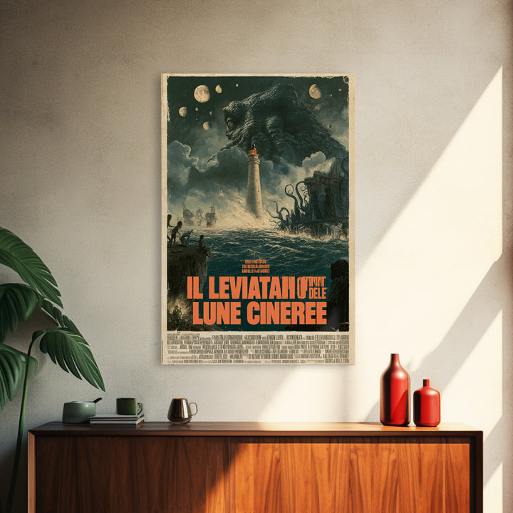 The Leviathan Of Ashen Moons, Italian Language Horror Movie Poster, 1970s Horror Art, Classic Monster Poster, Canvas Print, Dark Fantasy Art