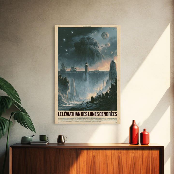 The Leviathan Of Ashen Moons, French Language Horror Movie Poster, 1960s Horror Art, Eldritch Cinema Wall Art, Framed Canvas Print