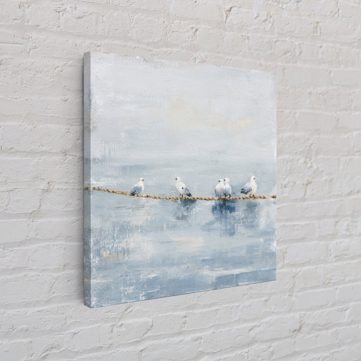 Seagulls Crossing a Muted Sky Canvas Print, Coastal Art, Landscape Painting, Coastal Decor, Fine Art, Coastal, Modern Decor, COA-1x1-10