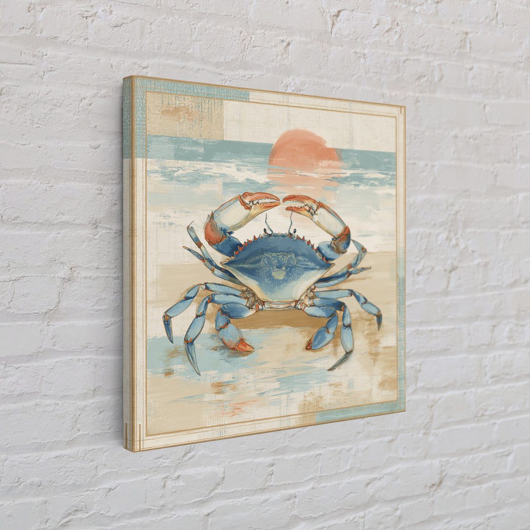 Blue Crab Illustration Canvas Print, Coastal Art, Coastal Decor, Fine Art, Coastal, Fine Art Print, Statement Artwork, COA-1x1-14
