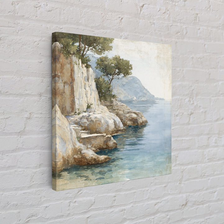 Mediterranean Cove with Cliff Shadows Framed Canvas Print, Coastal Art, Gallery Decor, Coastal Decor, Fine Art, Coastal, COA-1x1-41