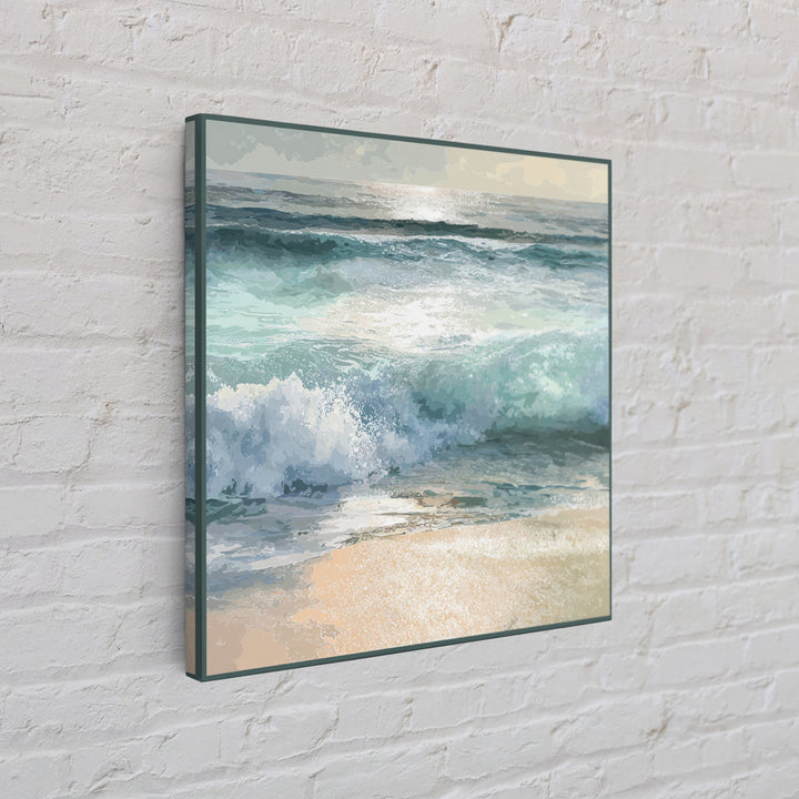 Moonlit Ocean with Silver Surf Framed Canvas Print, Coastal Art, Coastal Wall Decor, Coastal Decor, Oil Painting, Coastal, COA-1x1-70